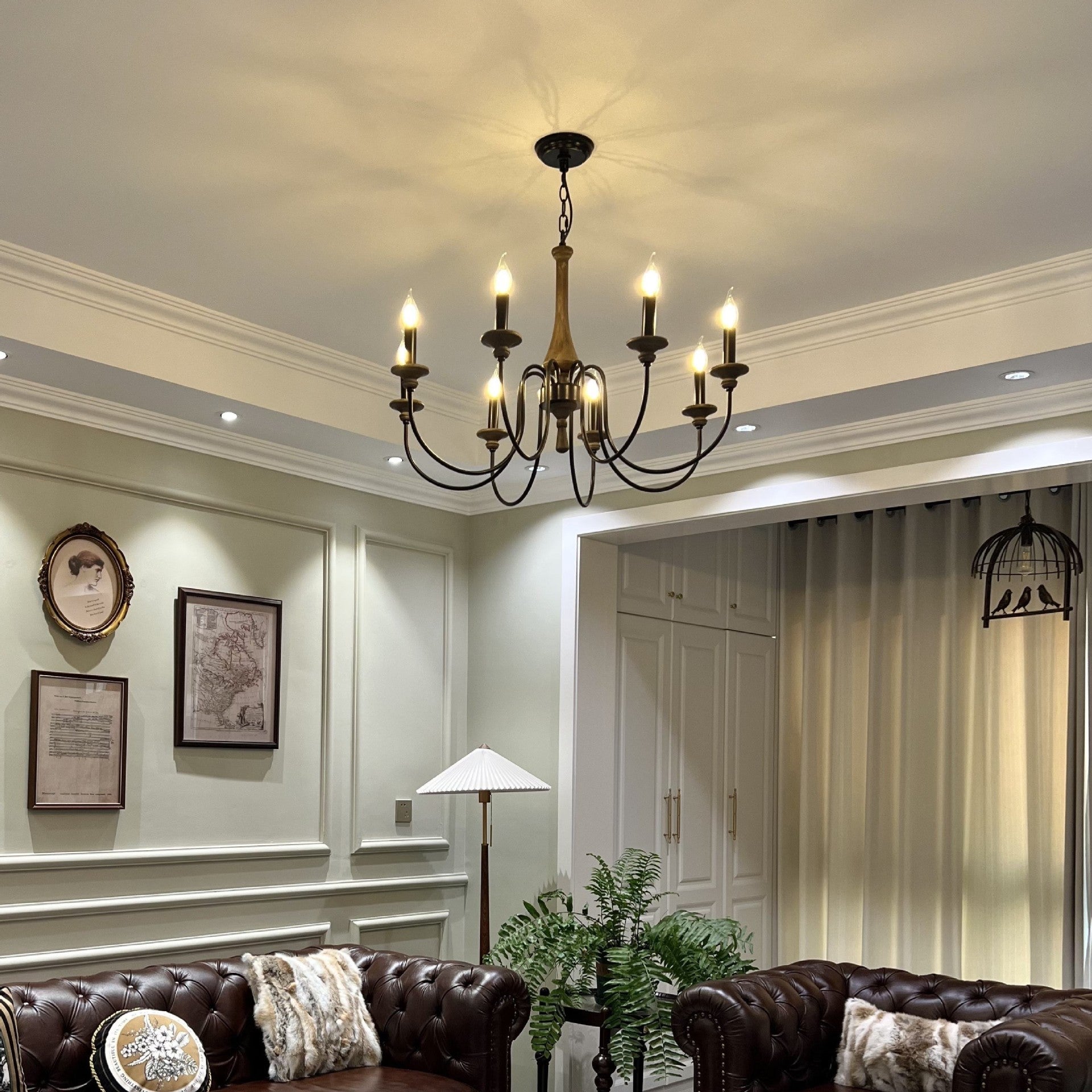 Traditional Rustic Metal Wood Candelabra Chandelier