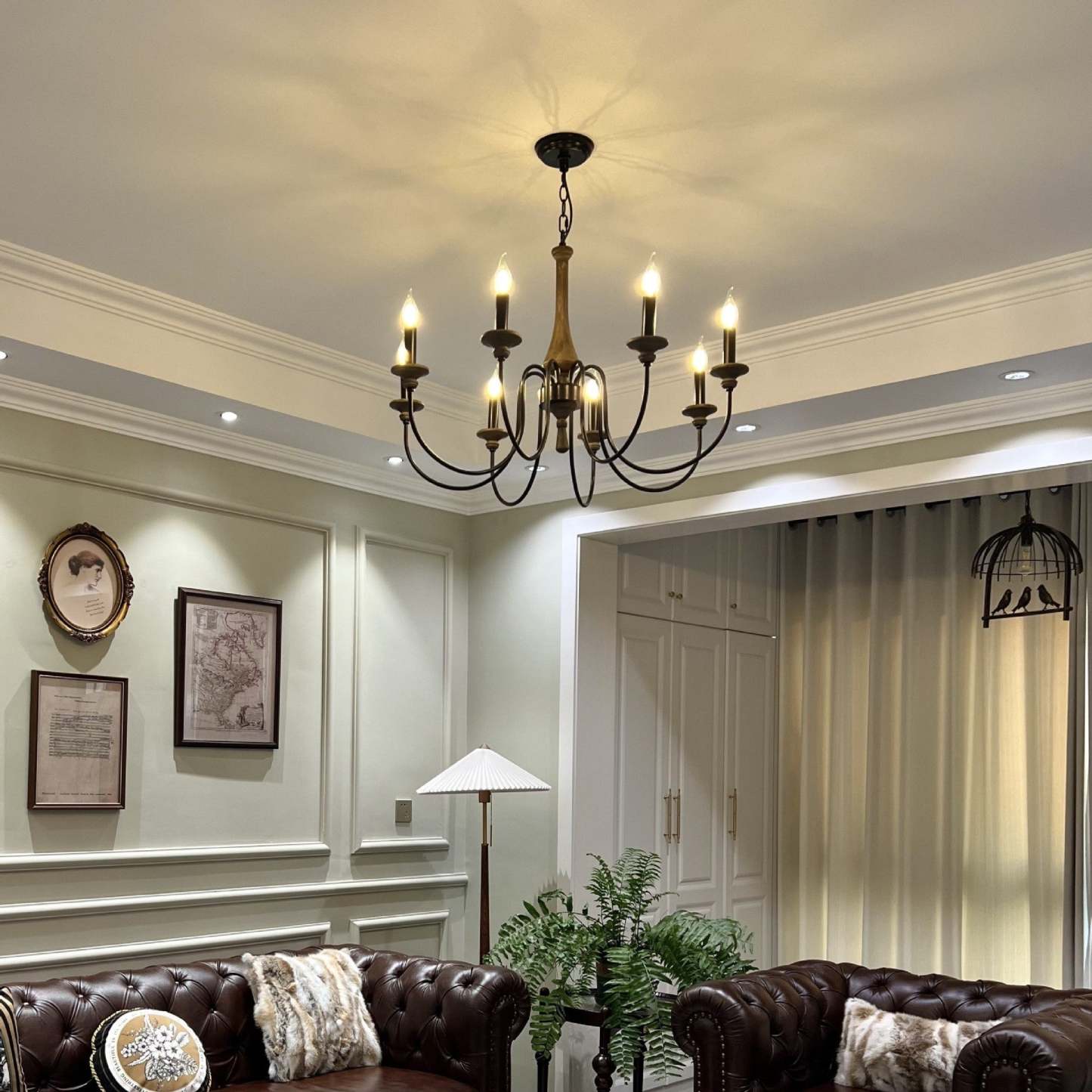 Traditional Rustic Metal Wood Candelabra Chandelier