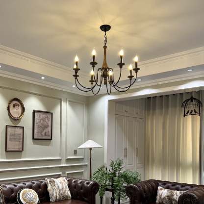 Traditional Rustic Metal Wood Candelabra Chandelier