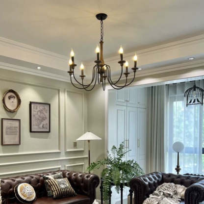 Traditional Rustic Metal Wood Candelabra Chandelier