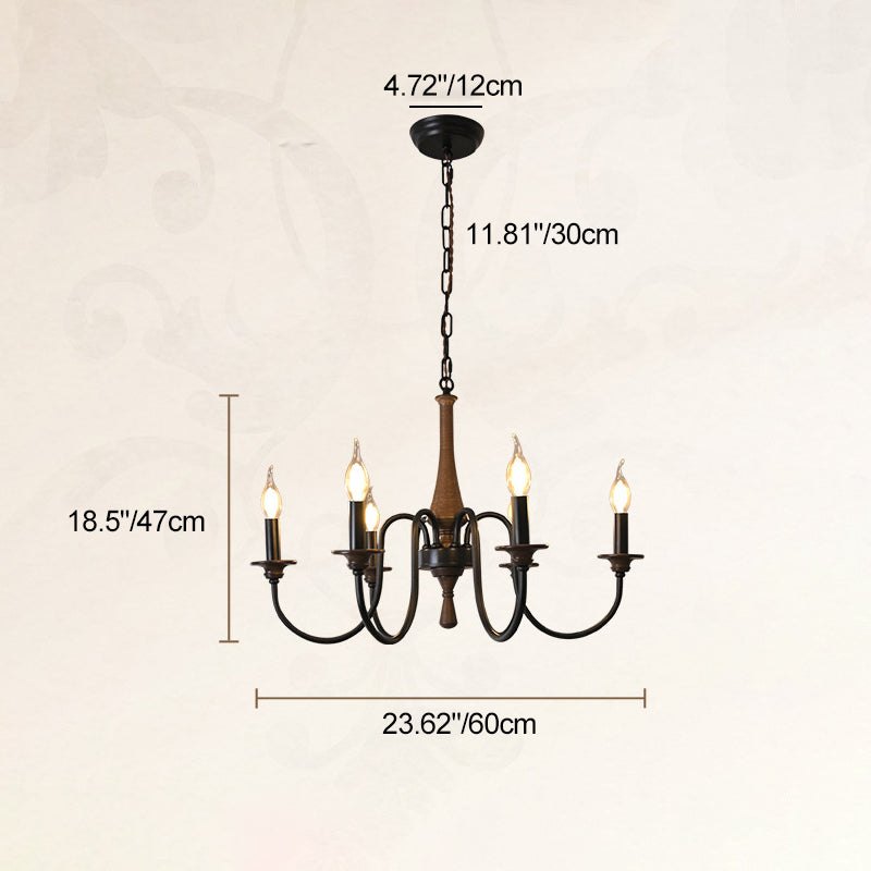 Traditional Rustic Metal Wood Candelabra Chandelier