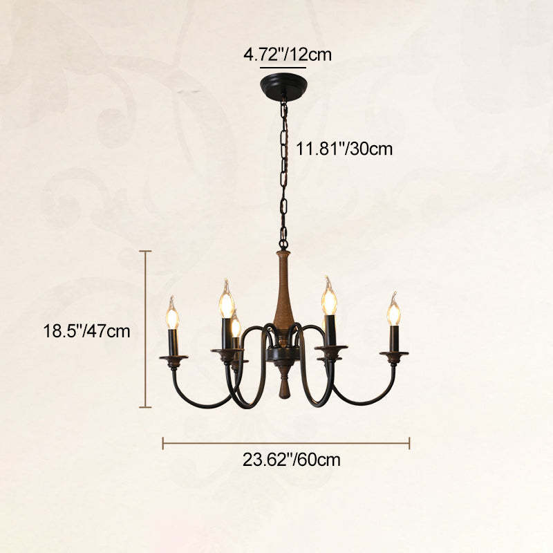 Traditional Rustic Metal Wood Candelabra Chandelier