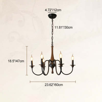 Traditional Rustic Metal Wood Candelabra Chandelier