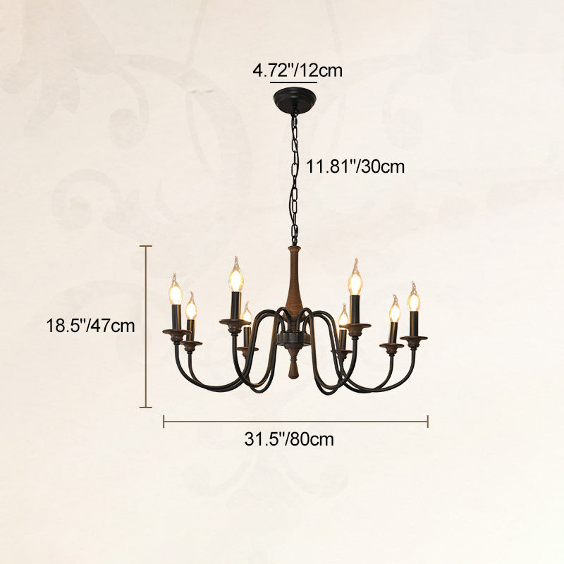 Traditional Rustic Metal Wood Candelabra Chandelier