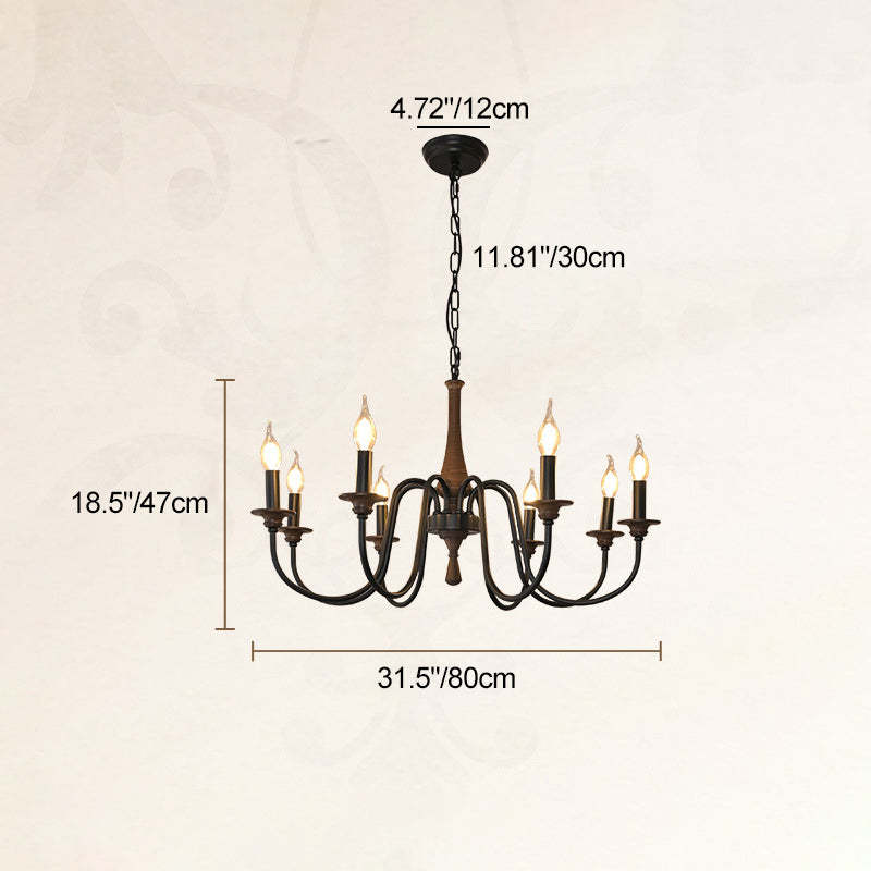 Traditional Rustic Metal Wood Candelabra Chandelier