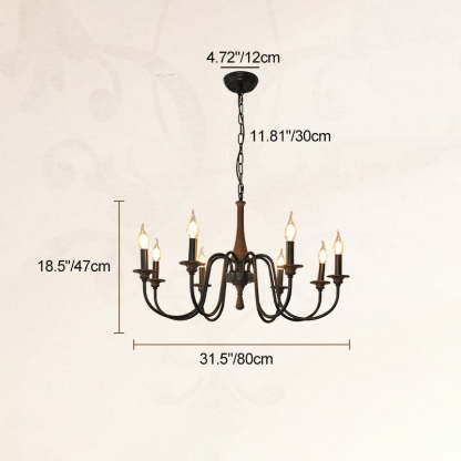 Traditional Rustic Metal Wood Candelabra Chandelier
