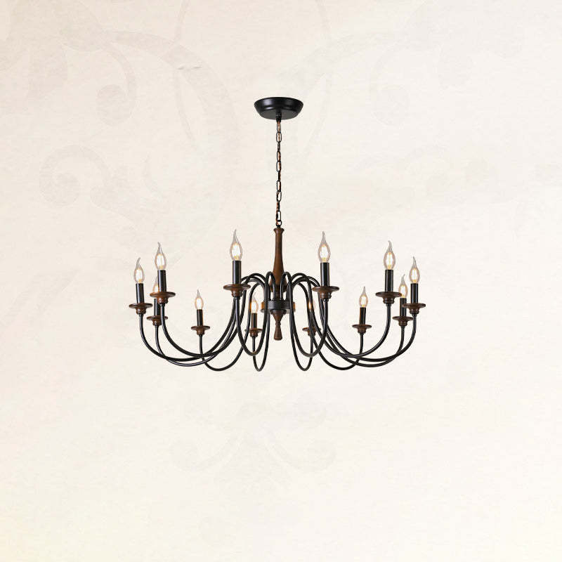 Traditional Rustic Metal Wood Candelabra Chandelier