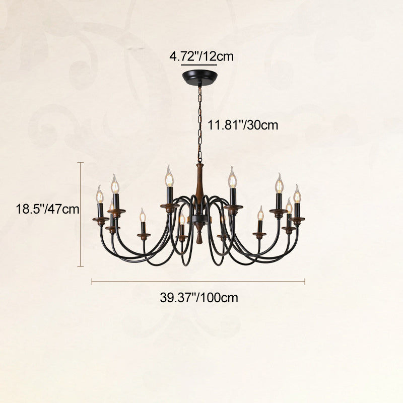 Traditional Rustic Metal Wood Candelabra Chandelier