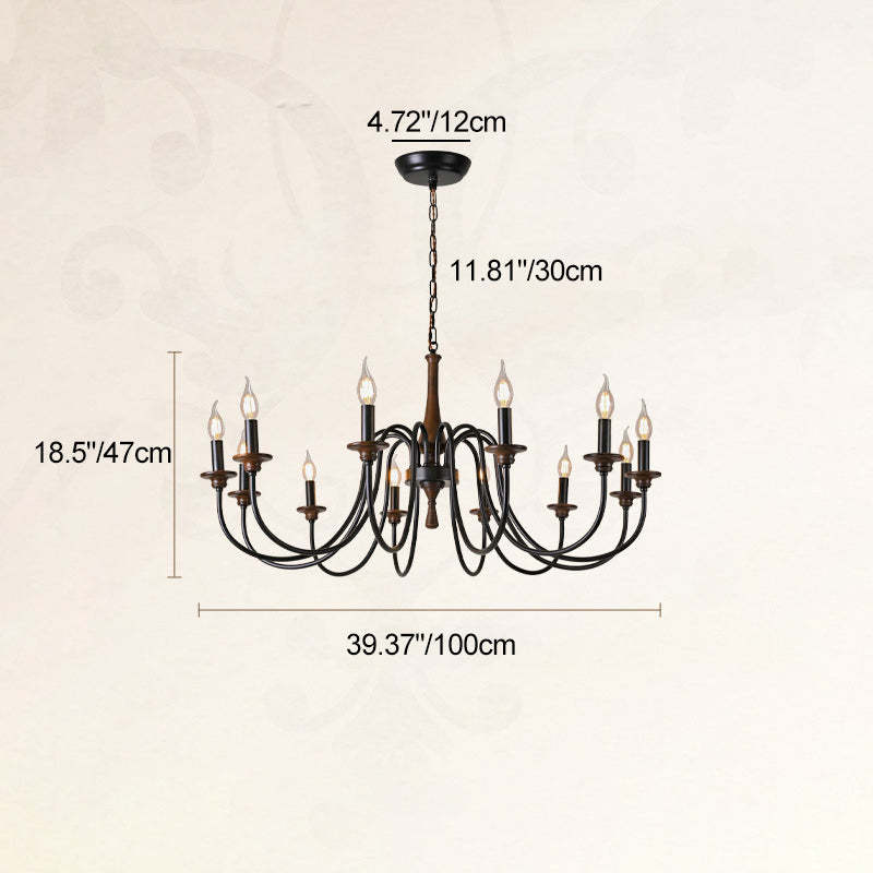 Traditional Rustic Metal Wood Candelabra Chandelier