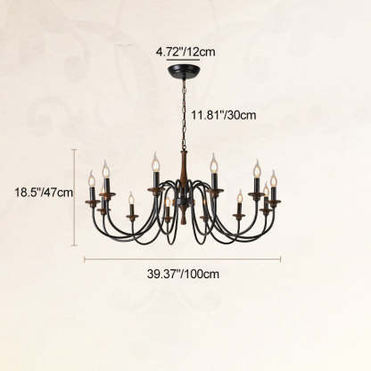 Traditional Rustic Metal Wood Candelabra Chandelier