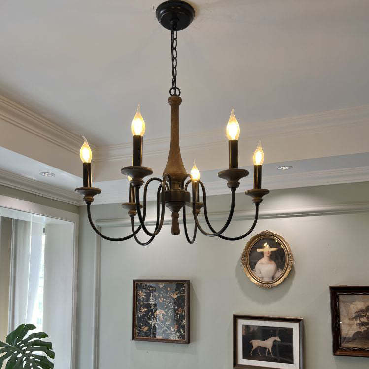 Traditional Rustic Metal Wood Candelabra Chandelier