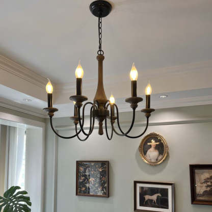 Traditional Rustic Metal Wood Candelabra Chandelier