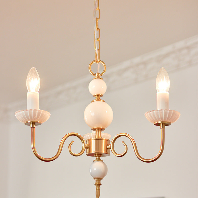 French Brass Glass Candle Round Chandelier