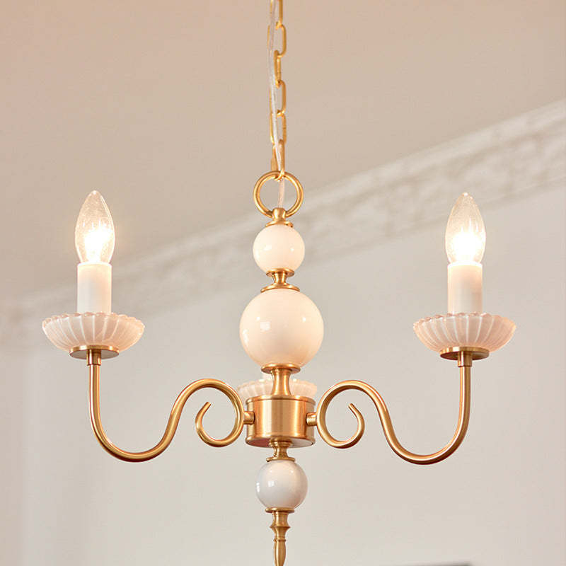 French Brass Glass Candle Round Chandelier