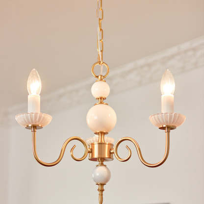 French Brass Glass Candle Round Chandelier