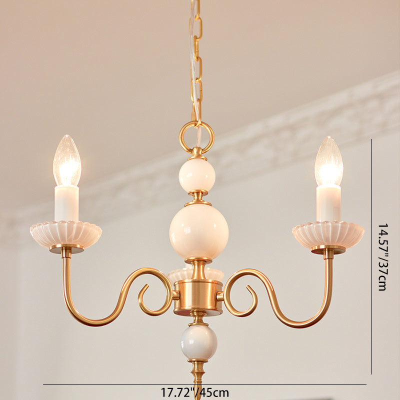 French Brass Glass Candle Round Chandelier — 5 / 220V-240V For UK/AU