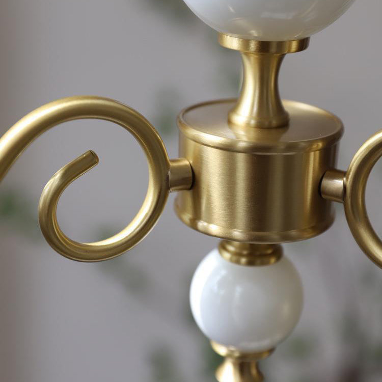 French Brass Glass Candle Round Chandelier