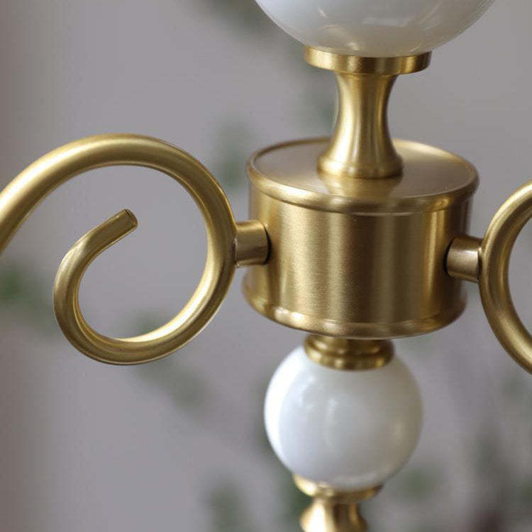 French Brass Glass Candle Round Chandelier