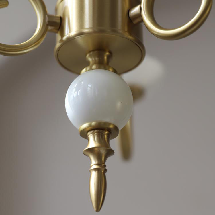 French Brass Glass Candle Round Chandelier