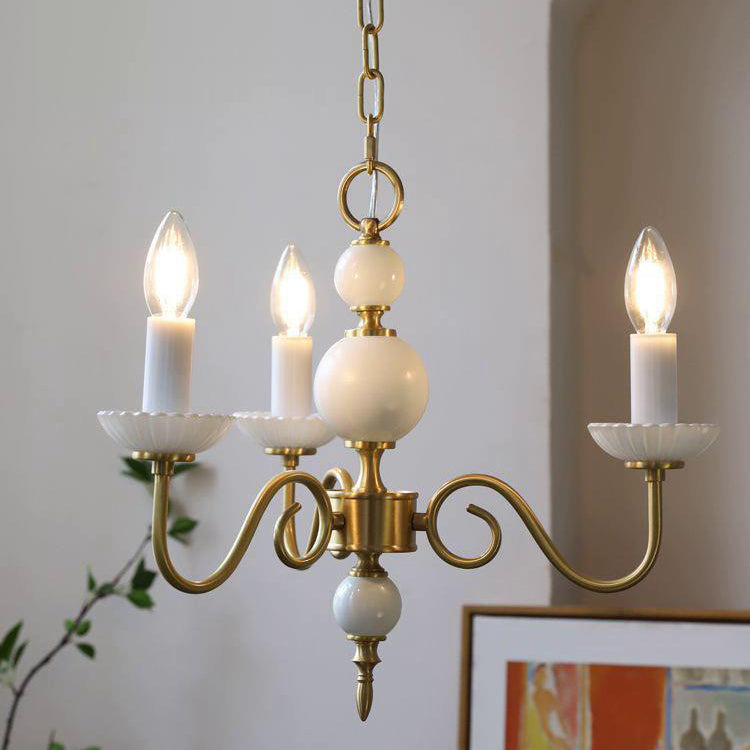 French Brass Glass Candle Round Chandelier