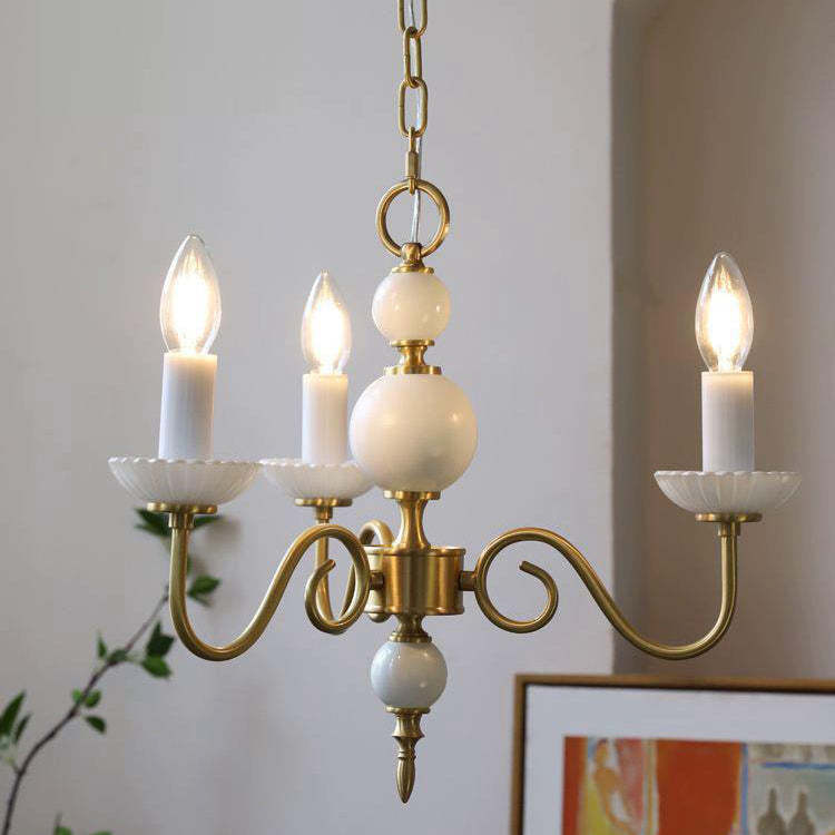 French Brass Glass Candle Round Chandelier