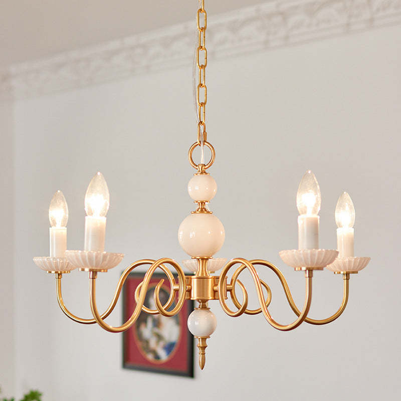 French Brass Glass Candle Round Chandelier
