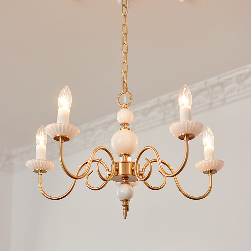 French Brass Glass Candle Round Chandelier