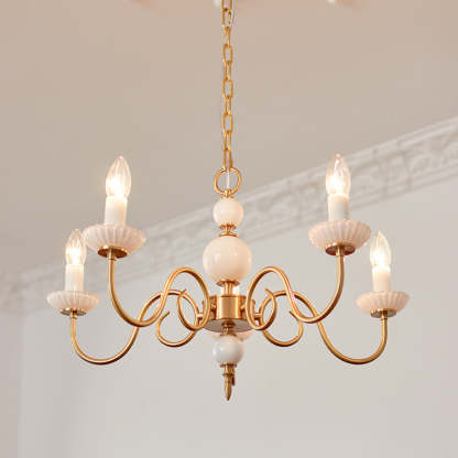 French Brass Glass Candle Round Chandelier