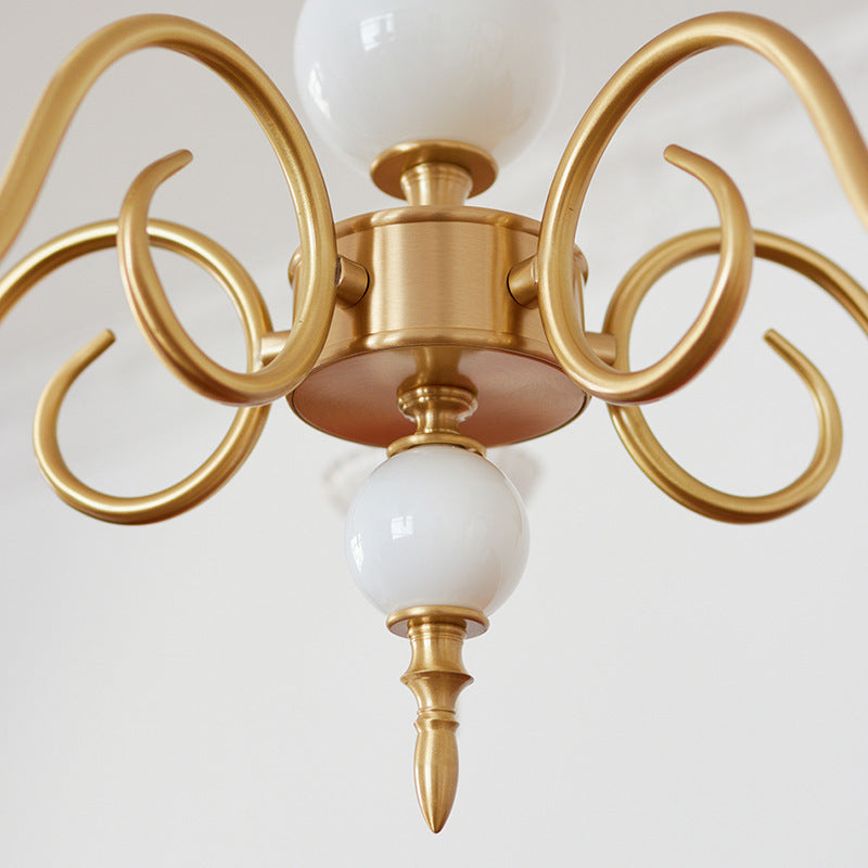 French Brass Glass Candle Round Chandelier
