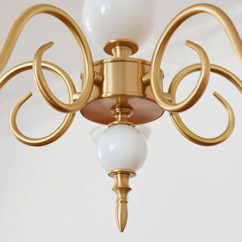 French Brass Glass Candle Round Chandelier