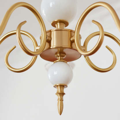 French Brass Glass Candle Round Chandelier