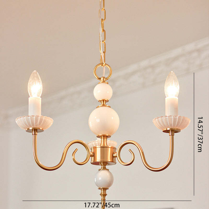 French Brass Glass Candle Round Chandelier — 5 / 220V-240V For UK/AU