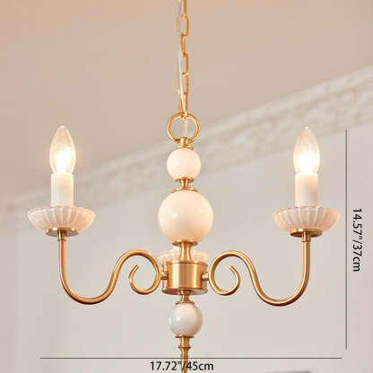 French Brass Glass Candle Round Chandelier — 5 / 220V-240V For UK/AU