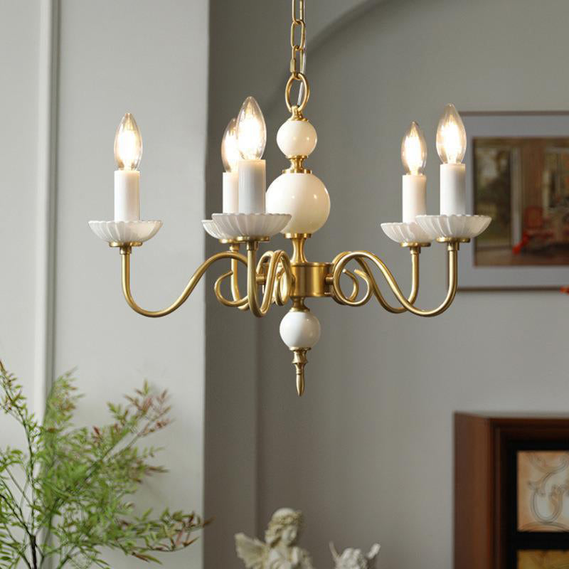 French Brass Glass Candle Round Chandelier — 5 / 110V-120V For US/CA