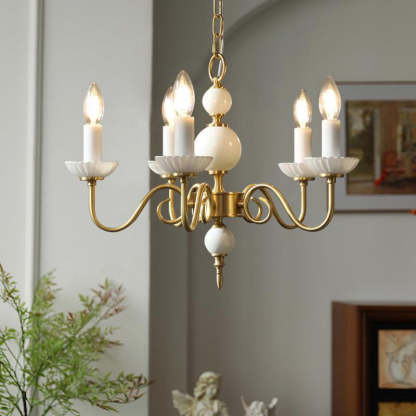 French Brass Glass Candle Round Chandelier — 5 / 110V-120V For US/CA