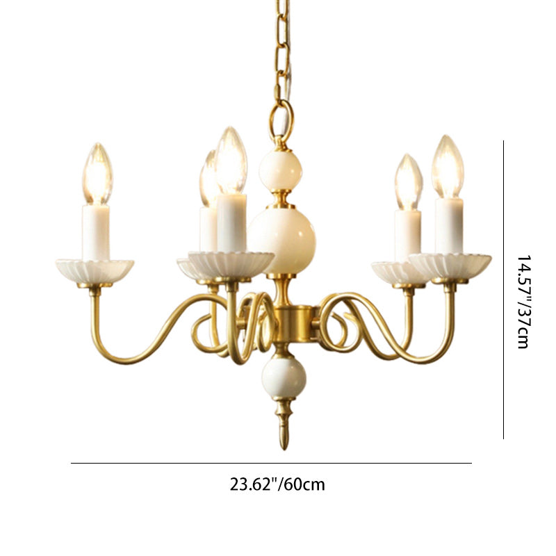 French Brass Glass Candle Round Chandelier