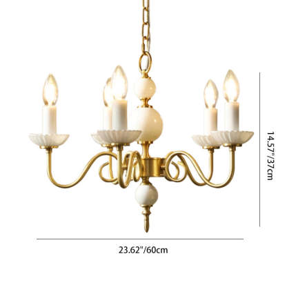 French Brass Glass Candle Round Chandelier
