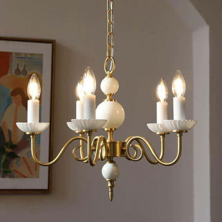 French Brass Glass Candle Round Chandelier