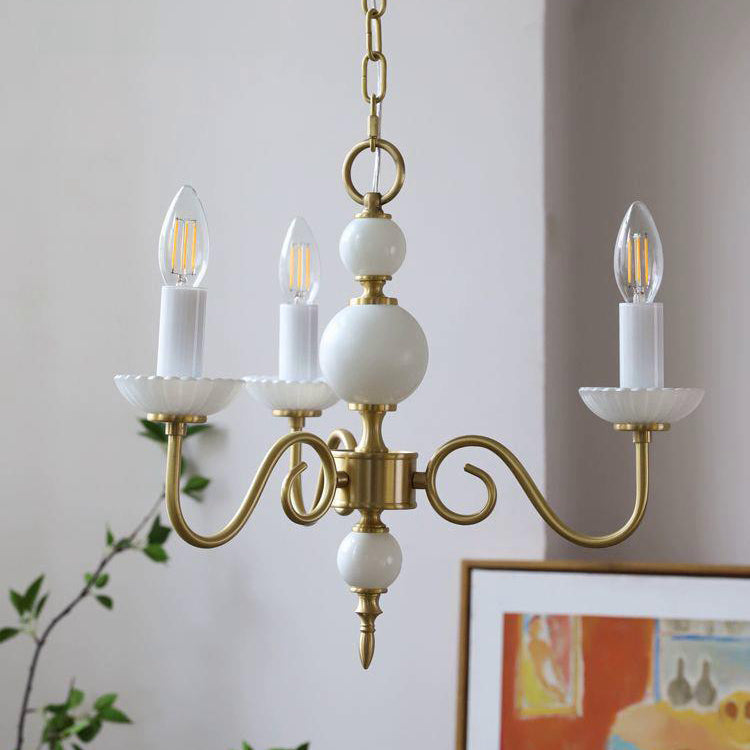 French Brass Glass Candle Round Chandelier — 3 / 110V-120V For US/CA