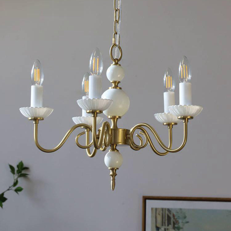 French Brass Glass Candle Round Chandelier