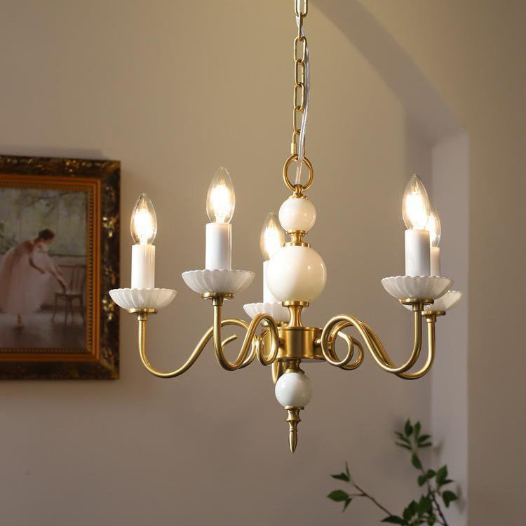 French Brass Glass Candle Round Chandelier — 3 / 220V-240V For UK/AU