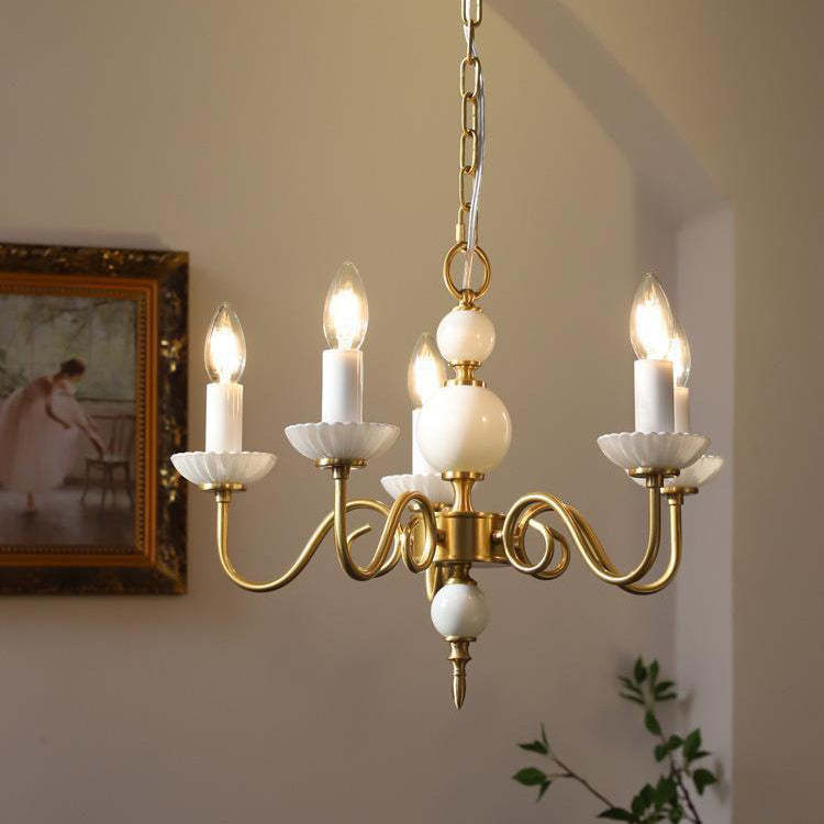 French Brass Glass Candle Round Chandelier — 3 / 220V-240V For UK/AU