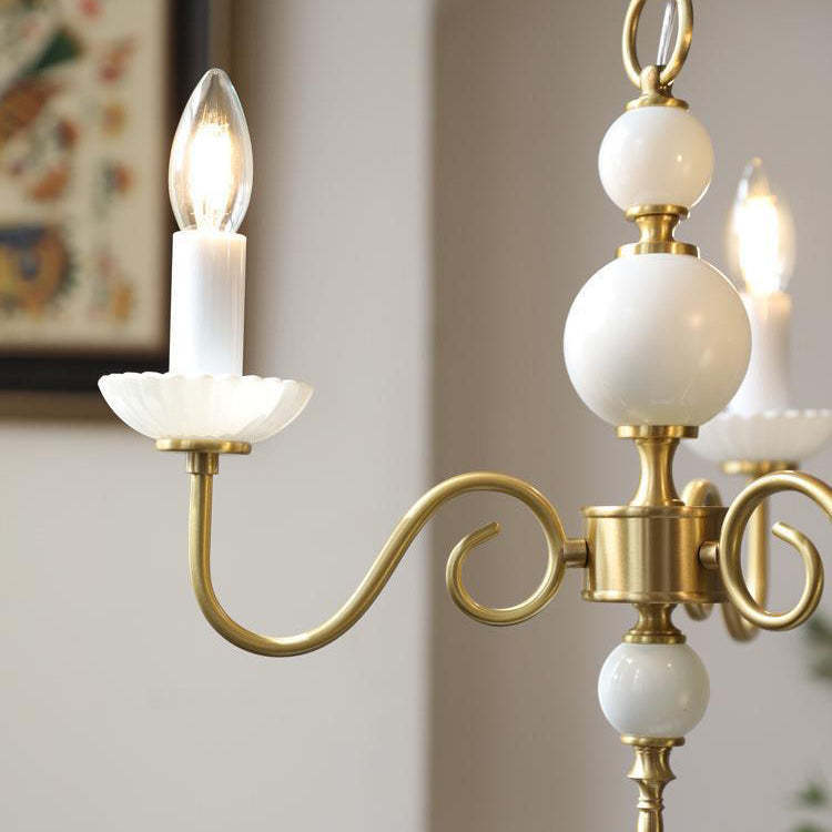 French Brass Glass Candle Round Chandelier