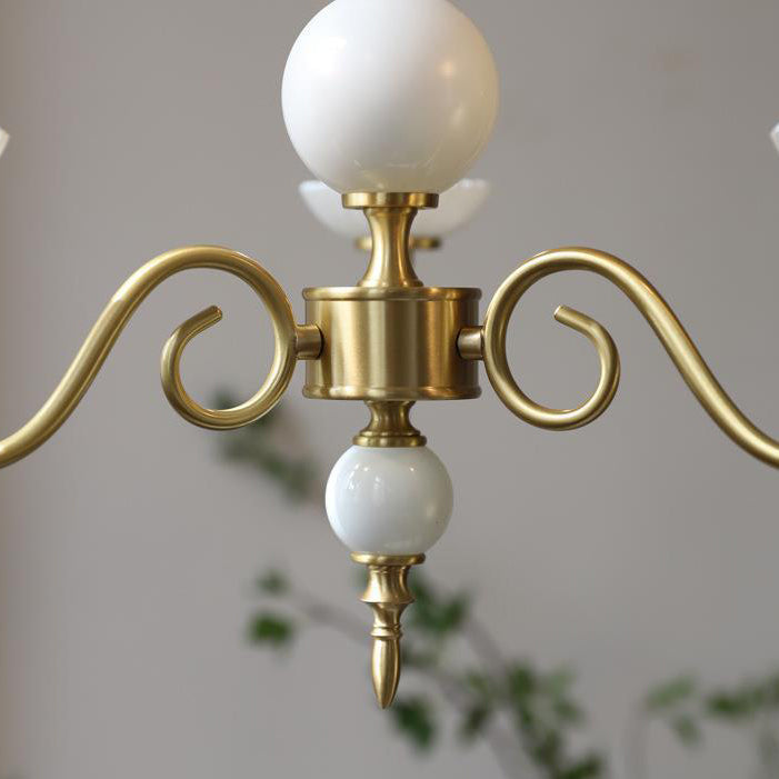 French Brass Glass Candle Round Chandelier