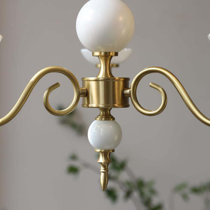 French Brass Glass Candle Round Chandelier