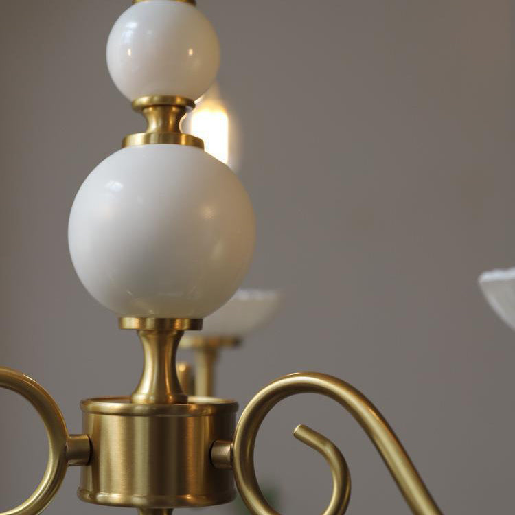 French Brass Glass Candle Round Chandelier