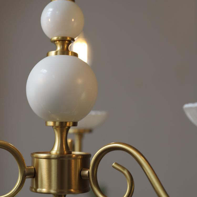 French Brass Glass Candle Round Chandelier