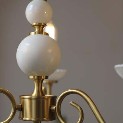 French Brass Glass Candle Round Chandelier