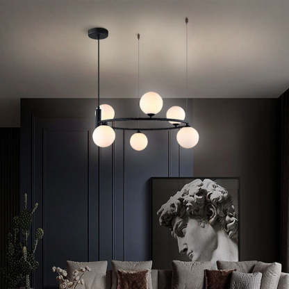Nordic Iron Glass Globe Ring Chandelier