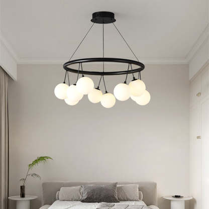 Nordic Iron Glass Ring Linear Globe Chandelier